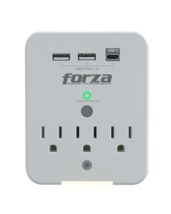 TOMACORRIENTE PARED FORZA FWT-331 USB-C 3 SALIDAS+ 2 USB + 1USB-C