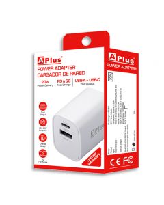 CARGADOR DE PARED APLUS 20W USB-C/USB-A (7-PD20W))